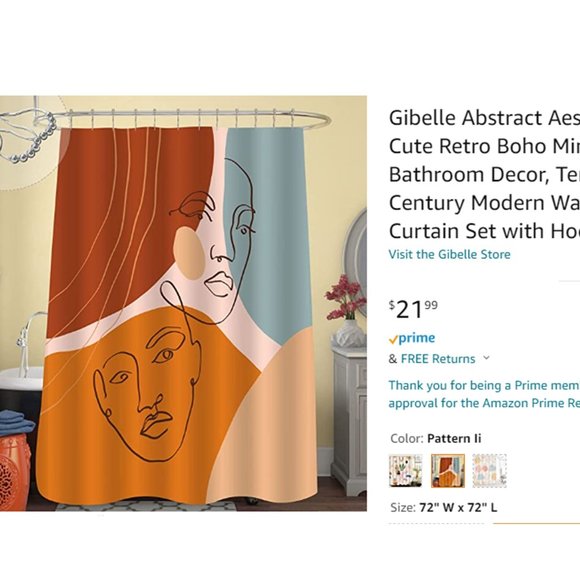 GIBELLE Abstract Shower Curtain Set with Hooks 72x72"  🚿🚿 NEW!!! - Picture 8 of 8